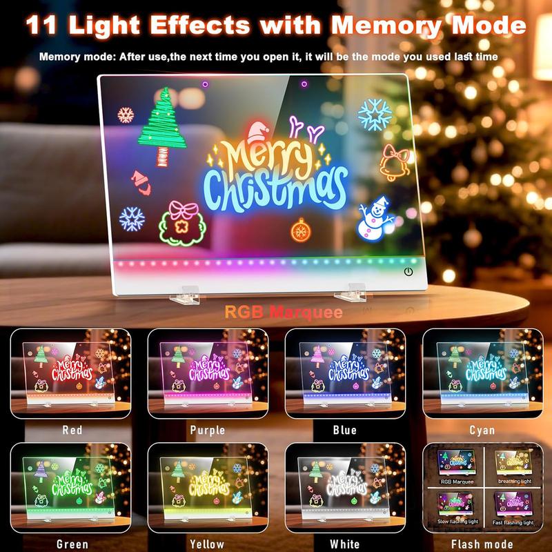 17” Rechargeable LED Drawing Board with 11 Light Modes, Light-Up Acrylic Message Board & DIY Night Light, Includes 8 Line Art Sheets, Stand & Hanging Chain, Neon Dry Erase Board for Kids, Dorm, Office & Store Display