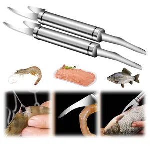 2 PCS 5 In 1 Multifunctional Shrimp Line Fish Maw Knife, 2026 New Stainless Steel Shrimp Deveining Tool Fish Scale Remover, Portable Shrimp Deveiner Tool and Peeler, Oyster Shucking Knife for Kitchen
