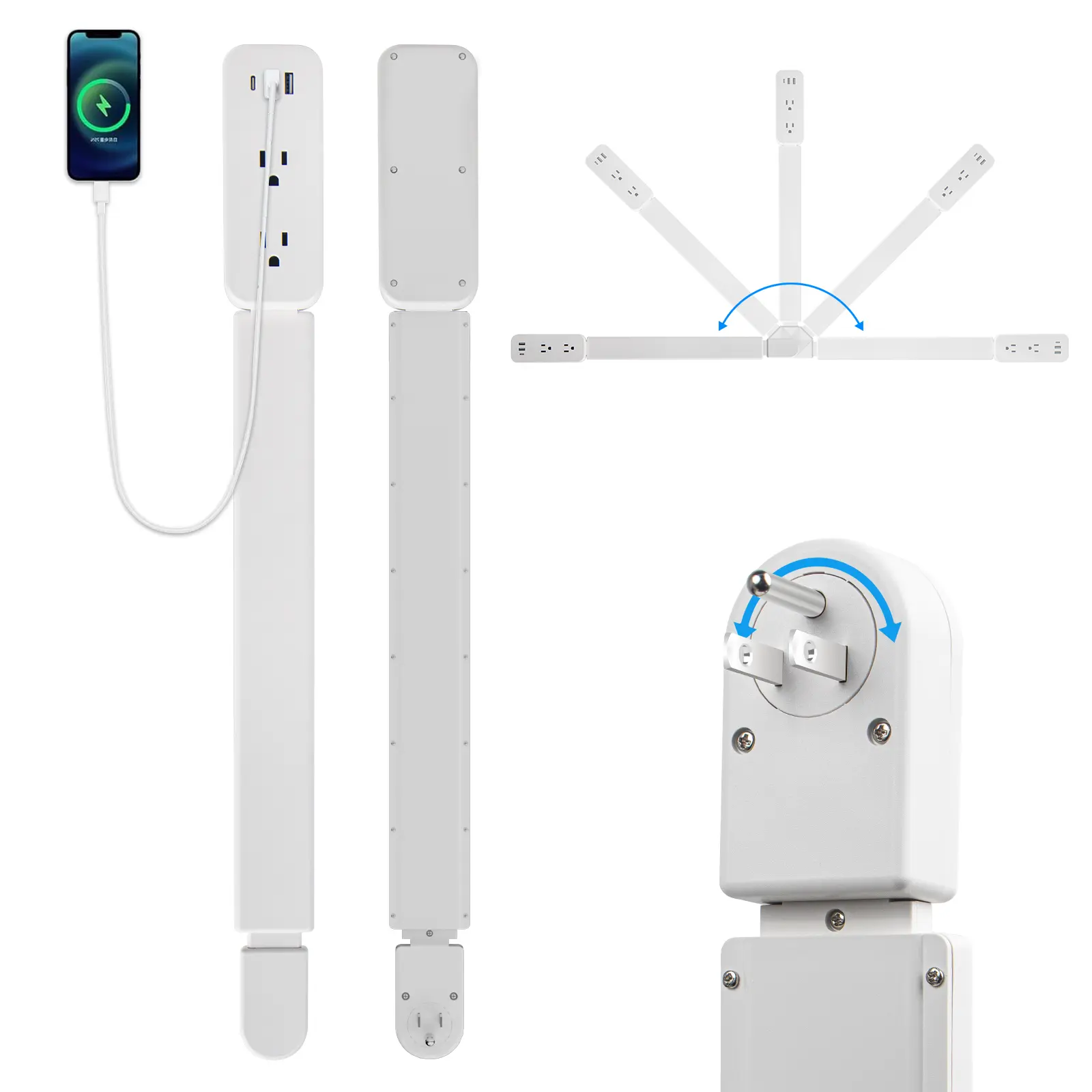 Outlet Splitter Expander - Electrical Socket with 2 AC Outlets, 2 USB Ports, 22"-34" Extendable 180° Swivel Design for Hard-to-Reach Spots Behind Couches