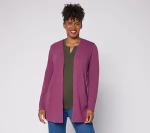 Denim & Co. Petite Cotton Slub Open Front Cardigan