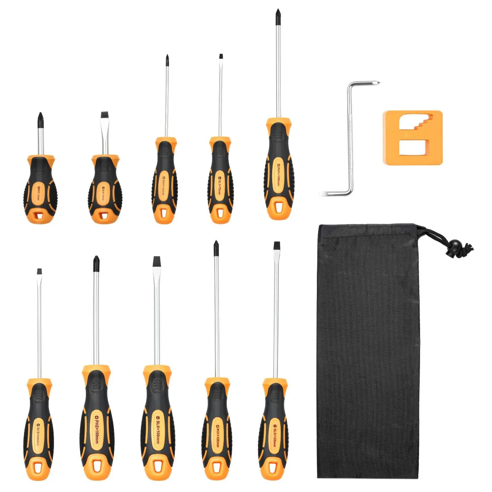 VEVOR 12-Piece Magnetic Screwdriver Set - 5 Phillips, 5 Flat Head Tips, Magnetizer Tool, Multipurpose Portable Magnetic Screwdriver Sets, Portable Screwdriver Sets