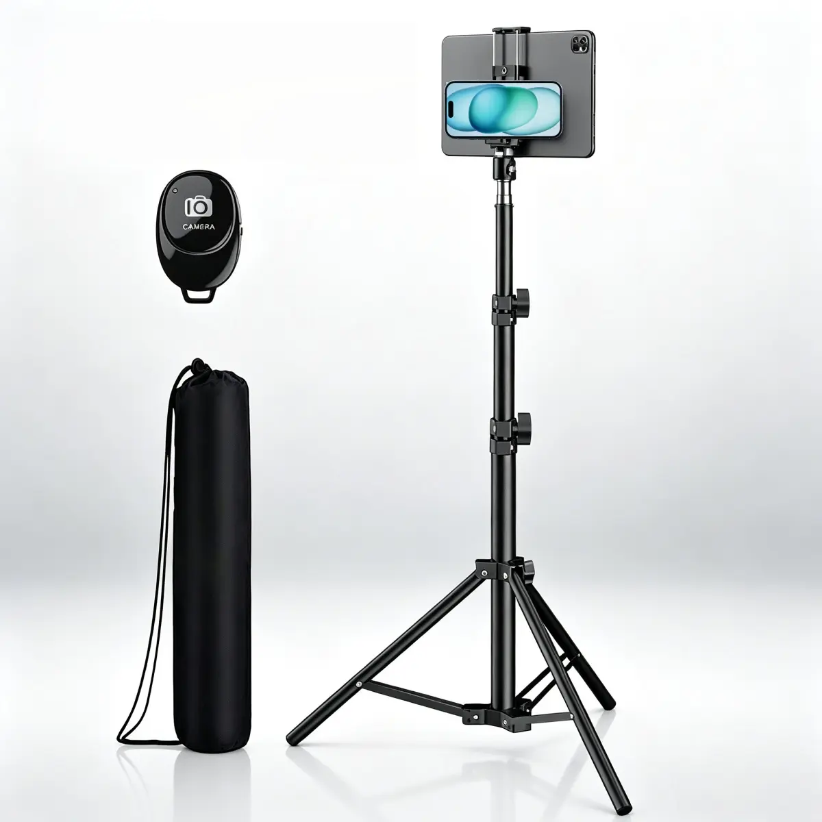 170cm/67" Adjustable 360° Rotatable Floor Mount Tripod Stand Holder Bracket Kit with Remote & Bag, Universal for 5-11.8" Tablets, iPads, Smartphones, Cellphones, Mobiles & Samsung Devices, Electronics Accessories, Smartphone