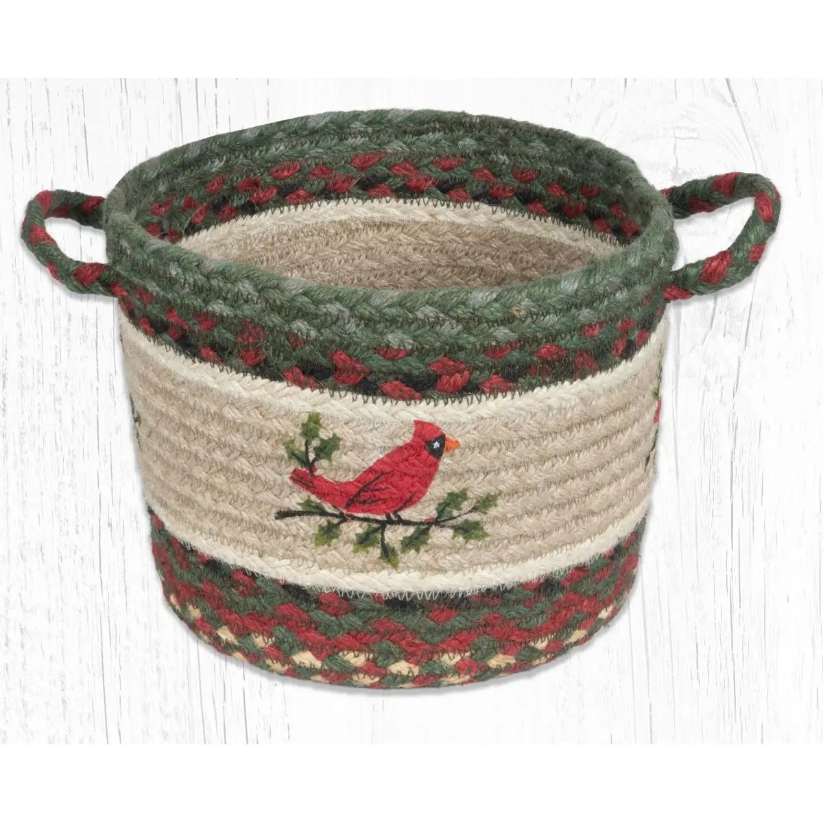 212 MAIN Handbraided Natural Jute Storage Basket - 9x7 in Rectangular Holly Cardinals Printed Organizer, Spot Clean Home Supply for Household Organization, 9 X 7 In