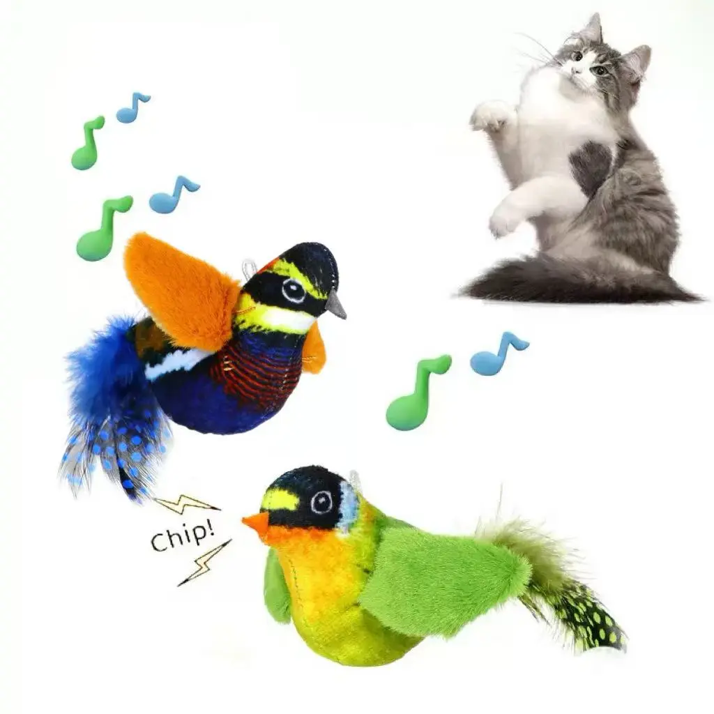 WOWPET  Chirping Bird Cat Toy,Lifelike Bird Chirp,Natural Bird Feather,Touch-Activated Kitten Toy,Interactive Cat Exercise Toys