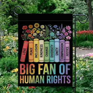 Human Rights Books Garden Flag Floral Social Justice Yard Decor, Rainbow Diversity Sign(Pole, Hooks, Or Fasteners Are Not Included)