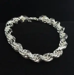 Chunky 9.26mm 925 Sterling Silver Twisted Rope Chain Bracelet 8 Inch