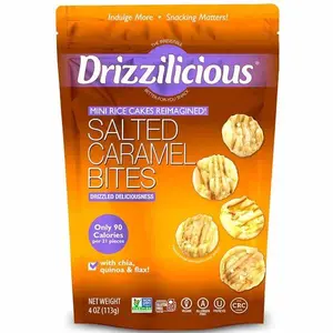 [Hot 2026!!!] Drizzilicious Mini Flavored Rice Cakes Salted Caramel - Rice Crisps, Healthy Snack for Adults & Kids, Vegan, Gluten Free Snack, Allergen Free, 90 Calories Per 21 Pieces - 4 oz (Pack of 1)