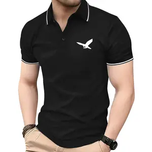 Men's Summer Eagle Print Short Sleeve Polo Shirt, Classic Retro Style, Lightweight Versatile Sports Casual Outdoor Fashionable Golf Wear, Trendy Black Short Sleeve, Perfect Gift for Him SpringStatements