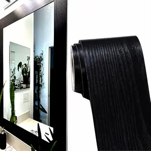32FT Black Border Peel & Stick Wood Grain Wallpaper Border Removable Waterproof Bathroom Mirror Frame Sticker