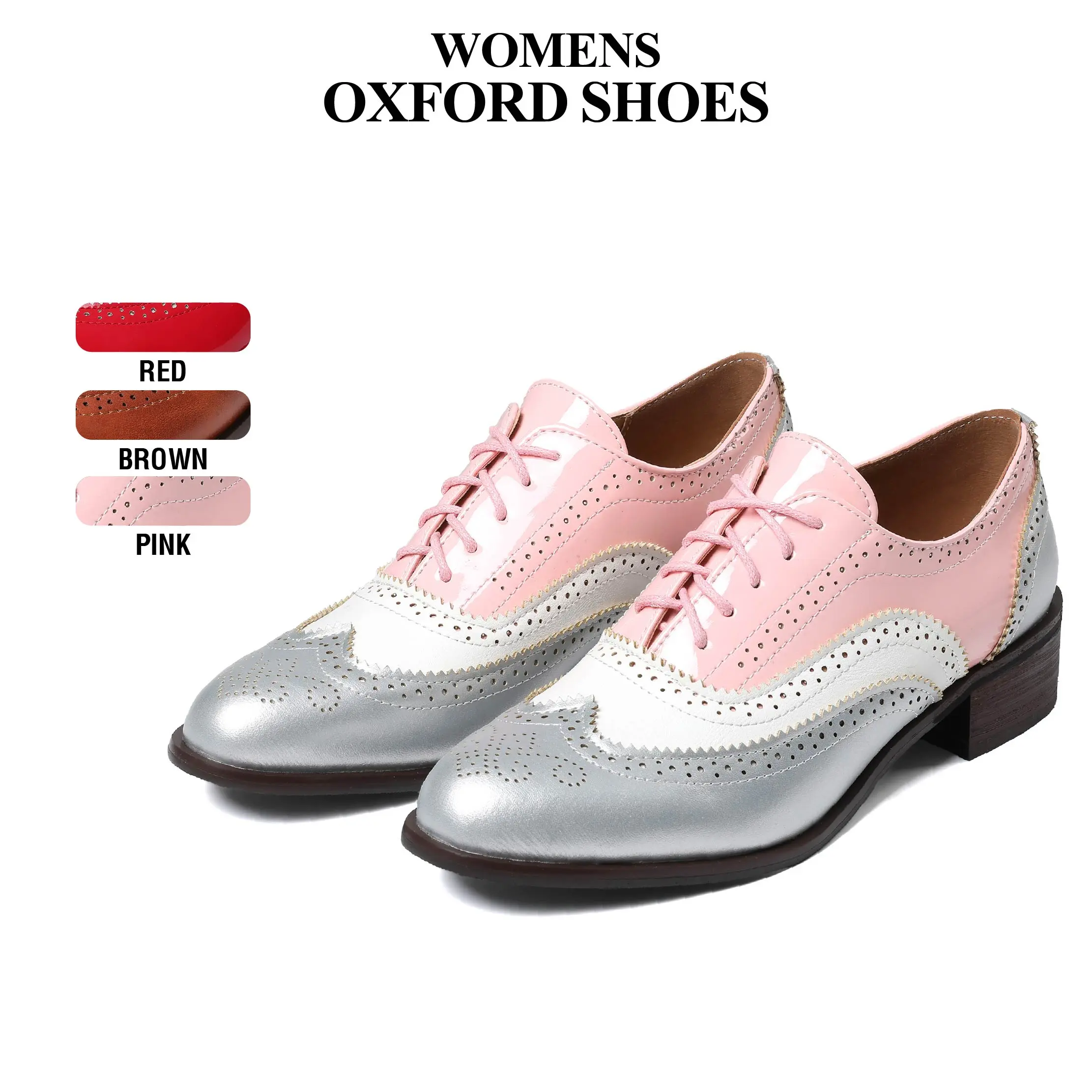 CYNLLIO Womens Oxford Shoes Round Toe Lace-up Wingtips Chunky Block Heel Slip on Casual Party Spring Summer Cutout Brogues Sandals Ladies Shoes