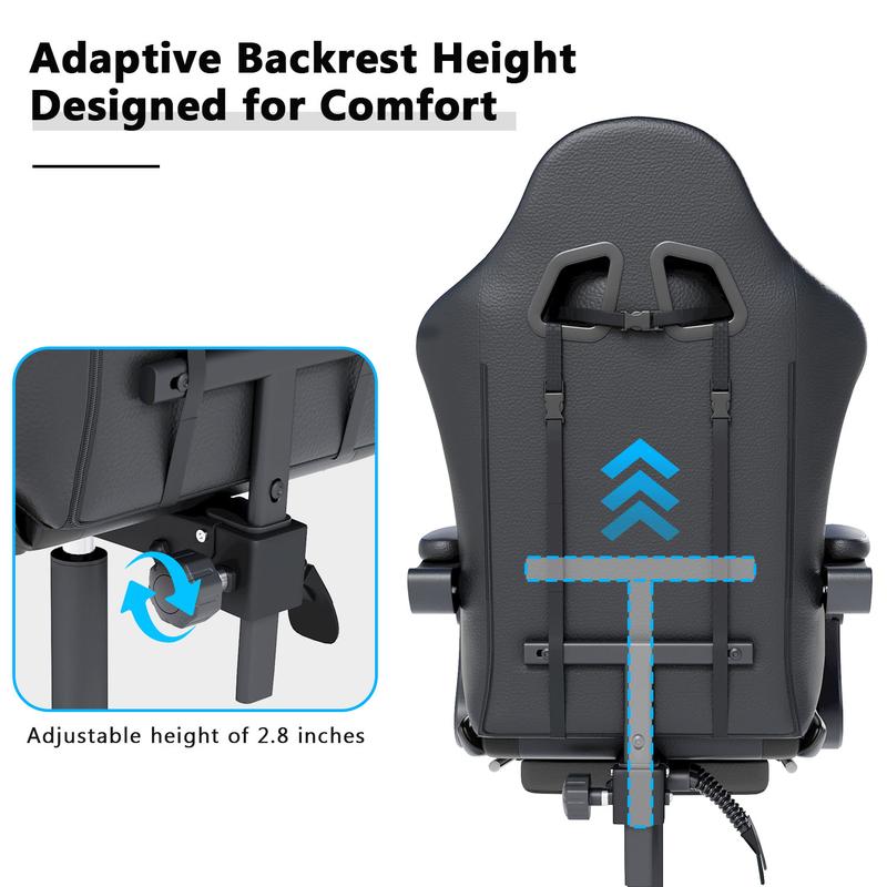 Gaming Chair with Headrest and Lumbar Support, Ergonomic High Back Office Chair, Racing Style Executive Computer Desk Chair, Leather Adjustable Swivel Task Chair for Home Office (Black)