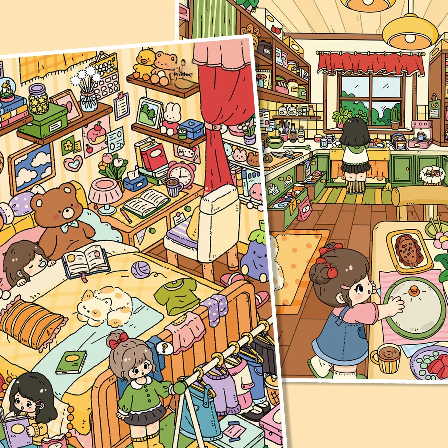 Bedroom and kitchen series decorative stickers, 3D cute DIY stress-relief scene stickers for girls and children