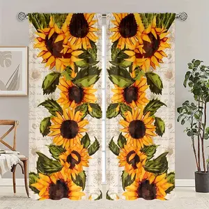 2pcs of high-definition digital sunflower pattern decorative curtains. Made of semi-transparent polyester material, resistant to fading. Washable by machine, hung with a pole bag. Suitable for bedroom and living room decoration, as well as home decora