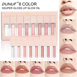 DUNUF 8-Piece Long-Lasting Moisturizing High Shine Gloss Lip Honey Set, Lightweight Non-Sticky, Smooth Easy Application, Shiny Transparent, Women's Professional Makeup Gift