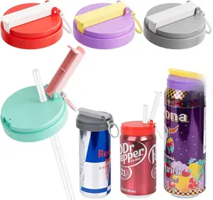 4-Pack Soda Can Lids - 3 Sizes Can Covers with Silicone Straws, Reusable BPA-Free, Spill-Proof & Airtight Seal, Easy to Use, Fits for S/M/L Sizes Cans for Soda, Beer, Juice, Seltzer