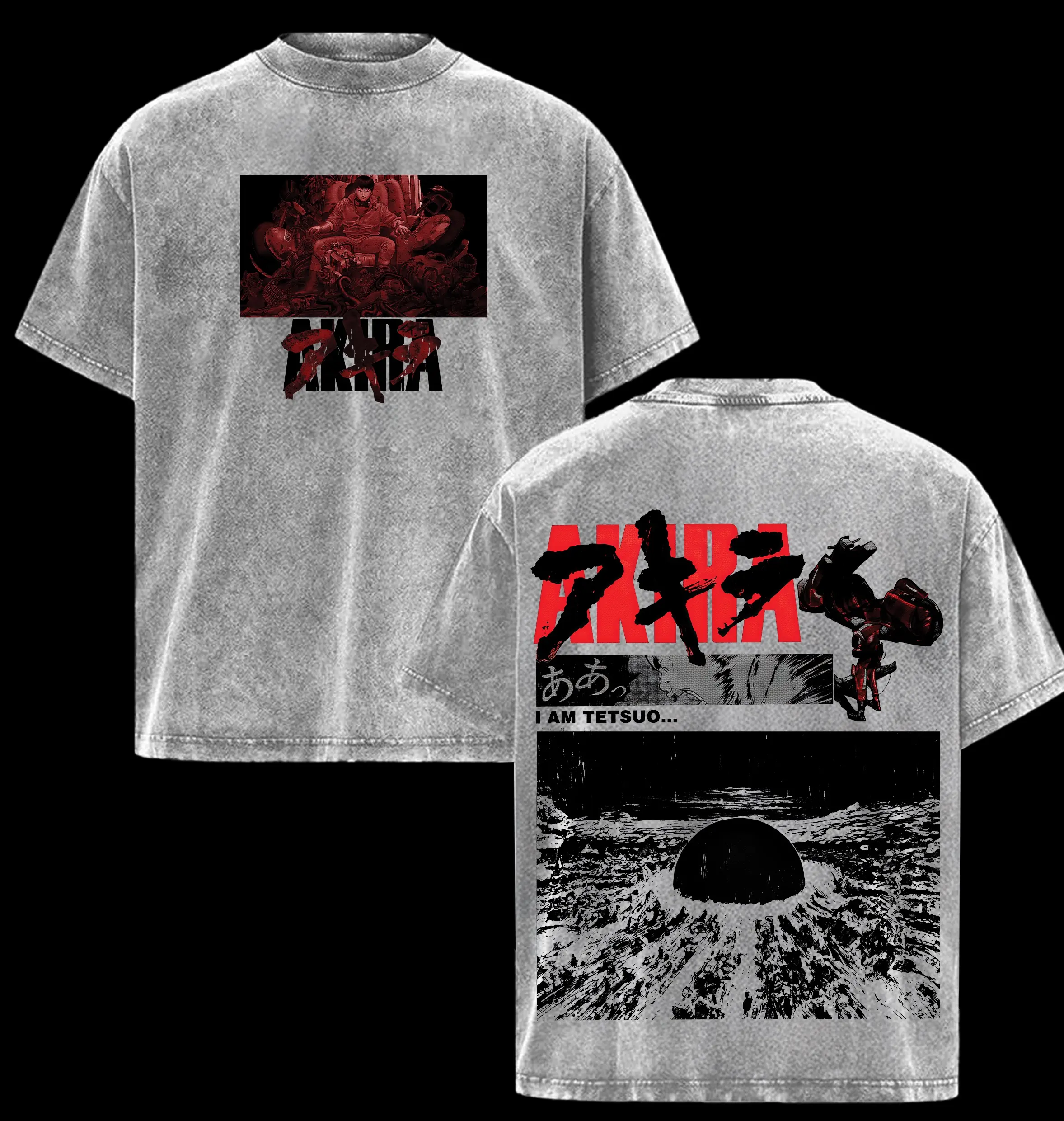 Akira Manga T-Shirt - Vintage Anime Merch in Acid Wash Sand Style
