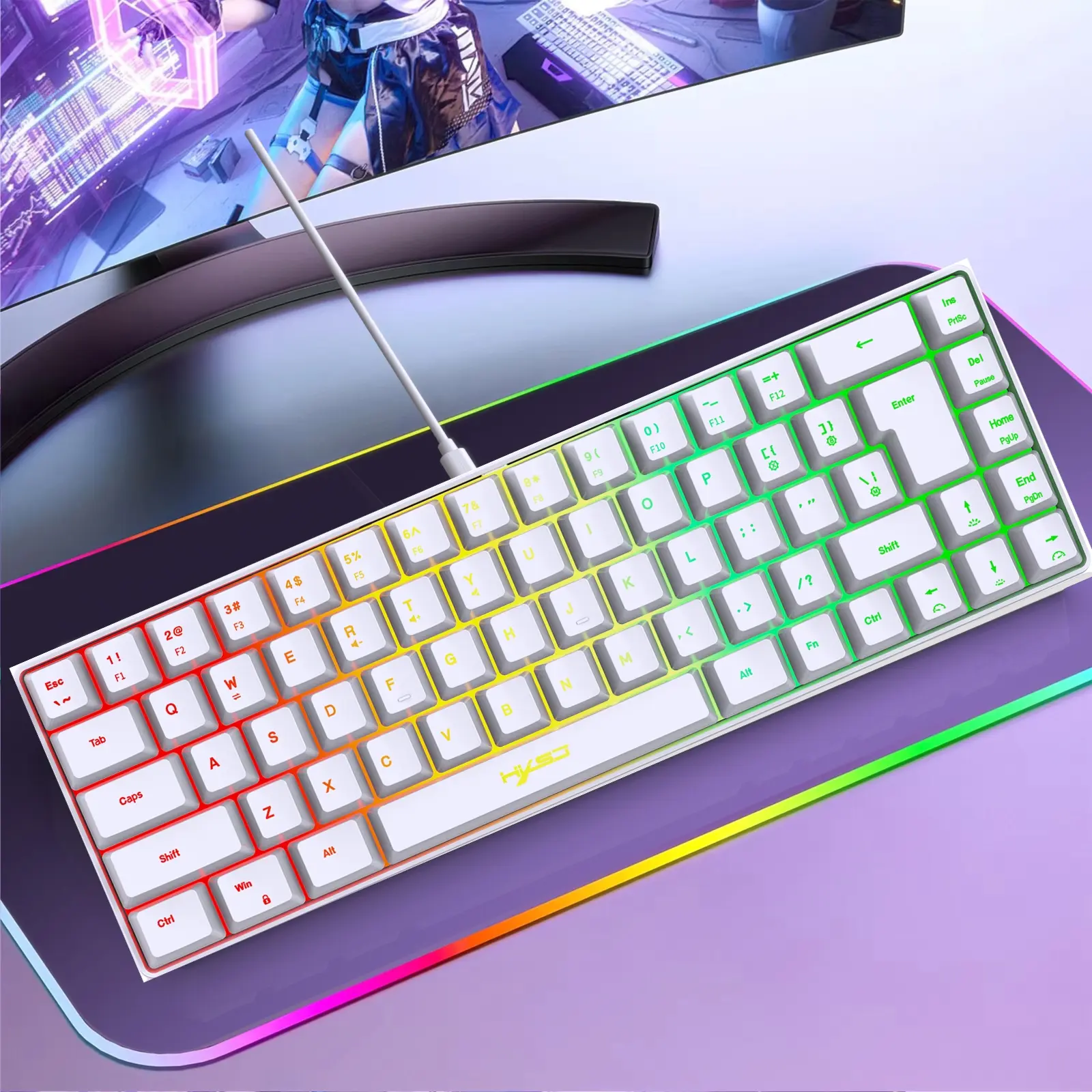 60% Gaming Keyboard, Compact Mini 68 Key Wired Keyboard, Durable Keyboard, RGB Backlit Ultra, Led Backlit Keyboard, Anti-Ghosting Keys, for Windows Laptops and PC Gamers, Pc Gaming Keyboards