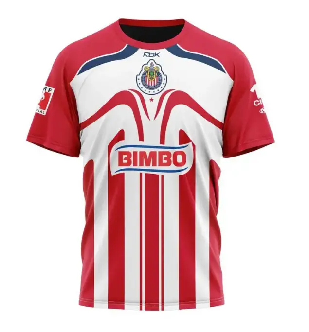 Chivas Guadalajara 2006 Retro Home Soccer Jersey - Liga MX Classic Men's Short-Sleeve Red-White Striped All-Over Print Fan T-Shirt