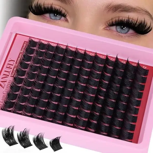 zanlufly Volume Lash Clusters Spiky Eyelash Clusters 120 Pcs Thick Cluster Eyelash Extensions with Thin Band 10-16mm Handmade Reusable Individual Eyelashes D Curly Lash extension DIY at Home