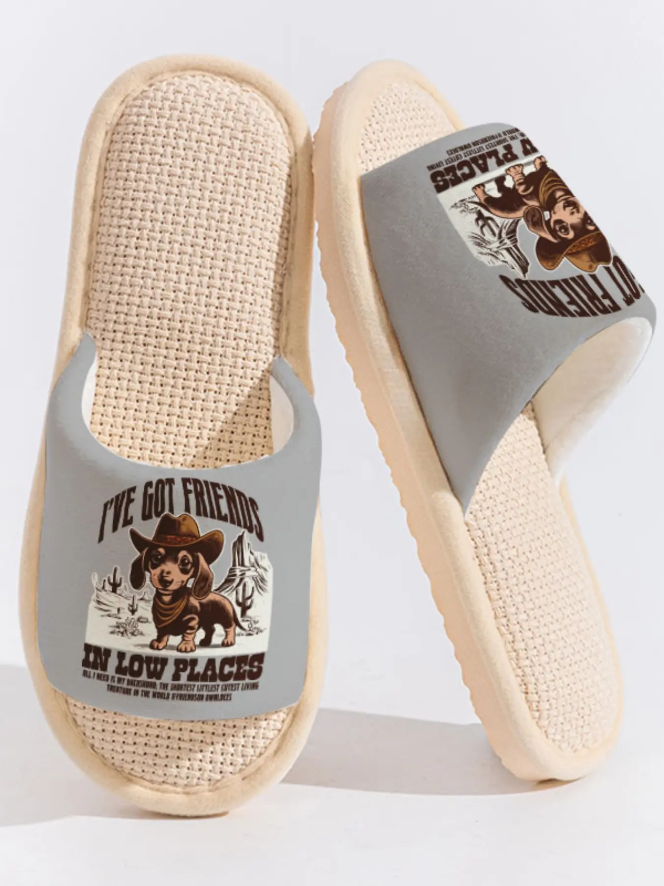 Cowboy Hat Dachshund "I'VE GOT FRIENDS IN LOW PLACES" Western Vintage Slippers Cloud-Feeling American Cowboy Style Indoor Outdoor Must-Have
