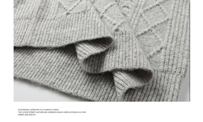Men's Crew Neck Cable Knit Sweater, Thickened Warm Soft Skin‑Friendly Anti‑Pilling Rhombus Textured Pullover Jumper Casual Autumn Winter Outerwear Vintage College V-Neck Cardigan menswear knitwear wear