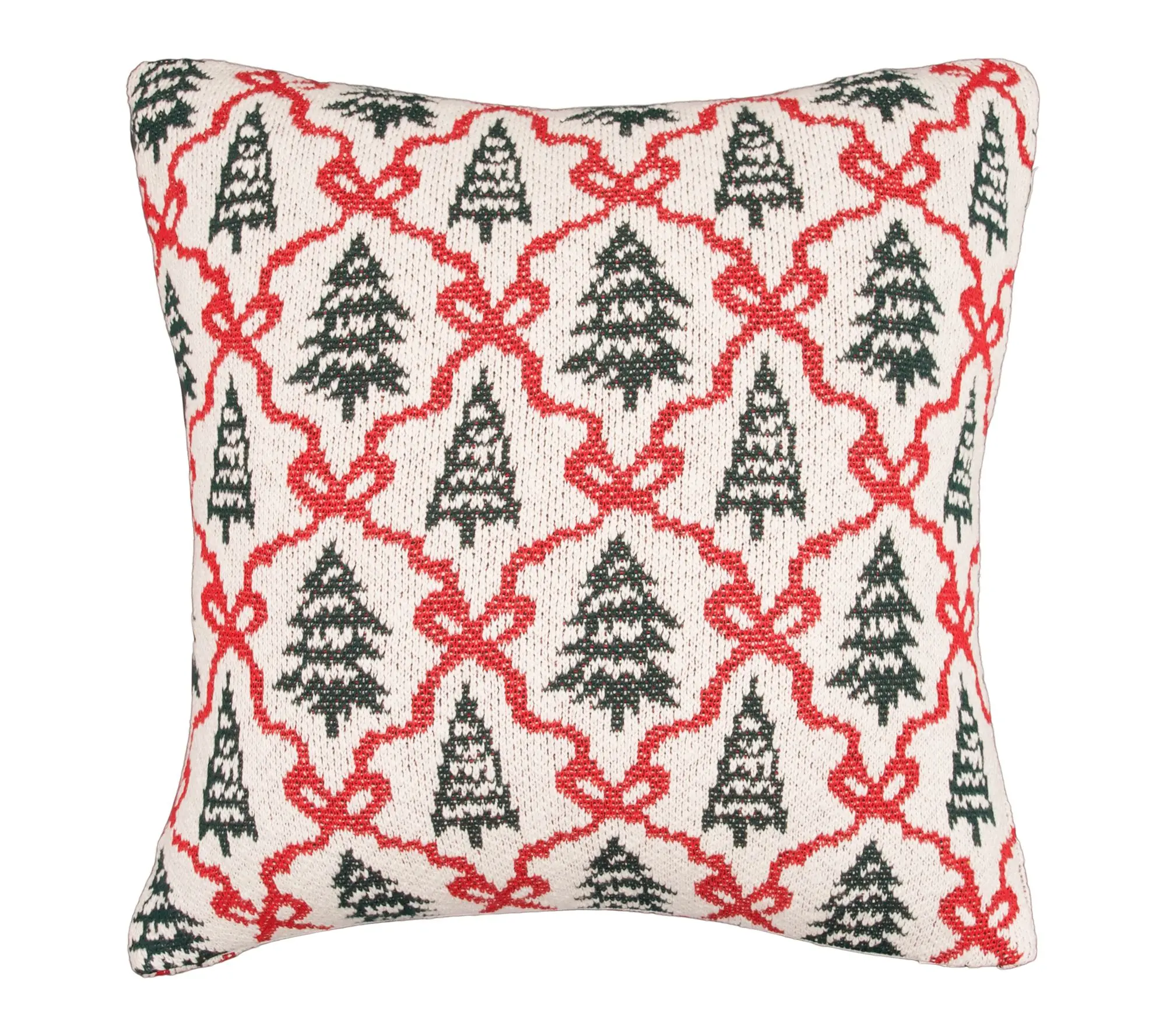Trees And Ribbon Bows Christmas Throw Pillow  by Valerie