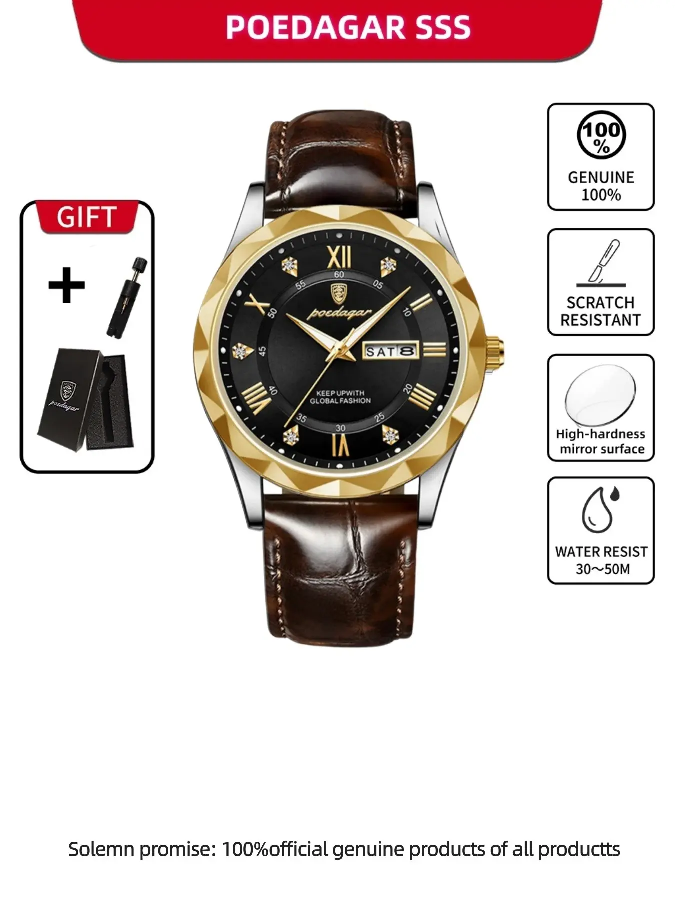 Luxury Business Waterproof Quartz Watch for Men, High End Watch, High Quality Watches, Luminescent Date & Day Display, Stylish Leather Strap, Perfect for Formal Occasions, Luminous Dial Watch, Exquisite Watch, Analog Quartz Wristwatch