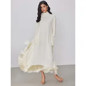 Cider [2 colors, size 0-10] Tassel Hem Solid Maxi Dress