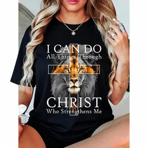 [100% Cotton] I Can Do All Things Through Christ Christian Lion Faith T-Shirt Women'S Men Graphic Tee Casual Round Neck Short Sleeve T-Shirt T-Shirt For Men And Women
