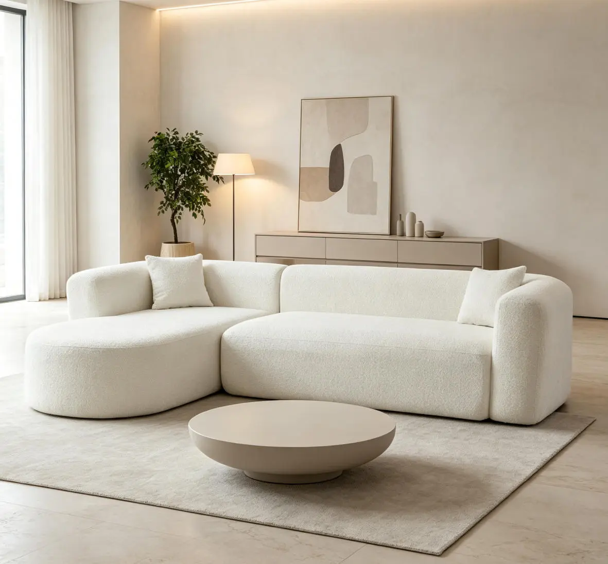 109.4" Modular L-Shape Chenille Sofa - Luxury Modern Curved Back Boneless Cloud Couch, 2 Throw Pillows, Minimalist Comfortable Living Room Indoor Furniture Set
