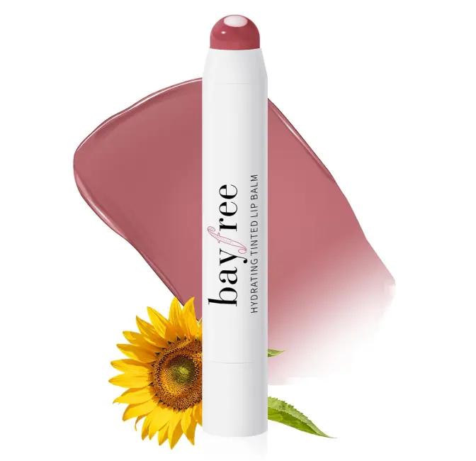 bayfree Plumping Tinted Lip Balm for Dry Lips, Long Lasting Hydrating Chapstick with Jojoba Seed Oil & Vitamin E, Buildable Color Lipbalm, Glossy Finish, Vegan for All Skin Tones, Vintage Violet