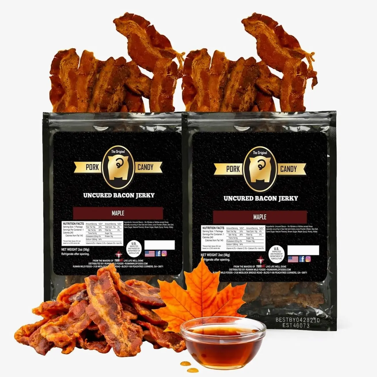 Delicious Maple Bacon Jerky – Made from 100% Real Uncured Bacon – Thick-Cut, Sweet & Savory Candied Bacon Strips – Irresistibly Flavorful Snack – 4oz Total (2 Bags, 2oz Each)