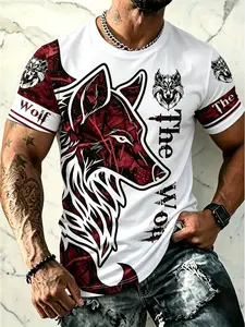 Men’s 3D digital print “The Wolf” themed T-shirt — versatile for everyday wear, commuting, casual outings, and dates; a great gift choice