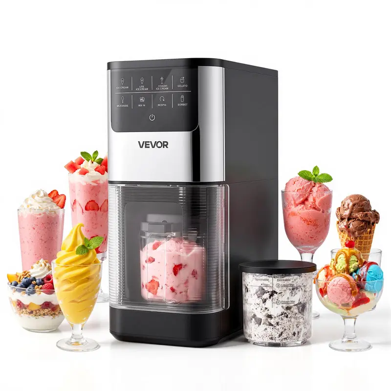 【Opantalk Auction】VEVOR Ice Cream Maker, 7-in-1 Frozen Treat Maker for Gelato, Sorbet, Milkshake, Frozen Yogurt & Lite Ice Cream, Homemade Ice-Cream Machine with One-Touch Mix-in + Respin for Smooth, Creamy Texture
