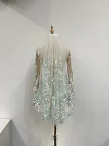 Colorful Lace Wedding Veil, Floral Bridal Veil, One Tier Comb Veil, Fingertip length Veil, Forest Veil, Custom Veil