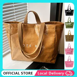【USA Shipping】Large Work Tote Bag for Women Clear Plastic PVC Letter Printed Kraft Paper Hobo Bag with Handle Dealsforyoudays