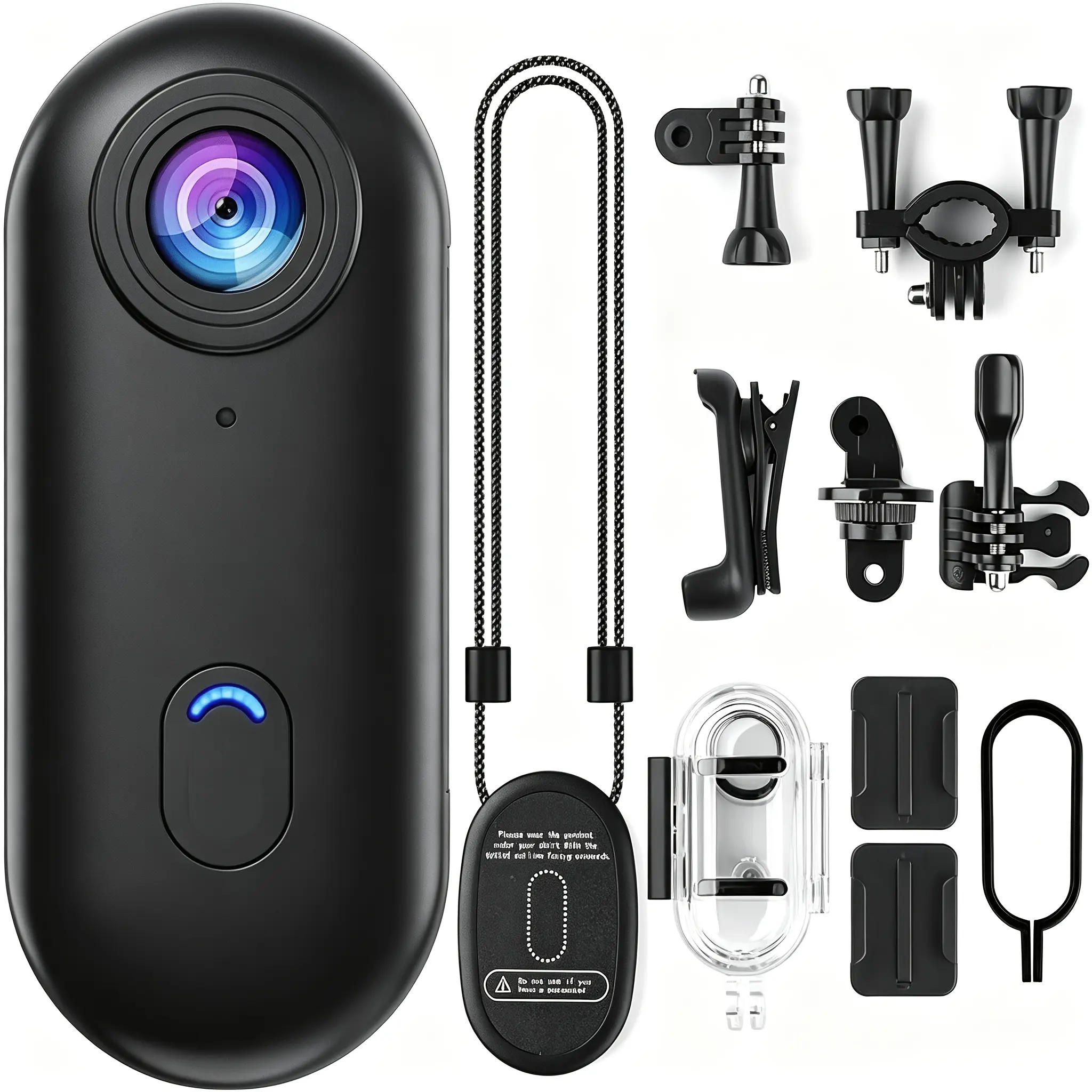 [MUOXUEQN] 4K Thumb-Sized Portable Mini Action Camera Device - Wearable Hands-Free First Person View Helmet Camera for Cycling, Vlogging - 128G SDHC Card Memory, Compact Cable Charging, Mount Included (Black, Recording Function)