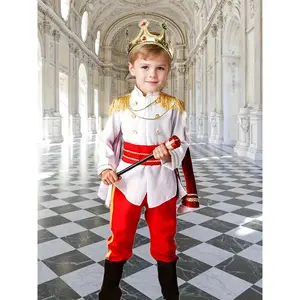 Royal Prince Costume Set Boys 6PCS Storytelling Outfit with Stand Collar Pockets Machine Washable Polyester Perfect Birthday Halloween Carnival Party Dress Up Play Pretend