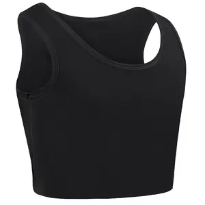 CuteStreet Transgender Tomboy Chest Binder FTM Elastic Breathable Black Sleeveless Tank Top Pull On Closure Minimalist Womenswear Basic Casual Notched Neck Casual Notched Neckline