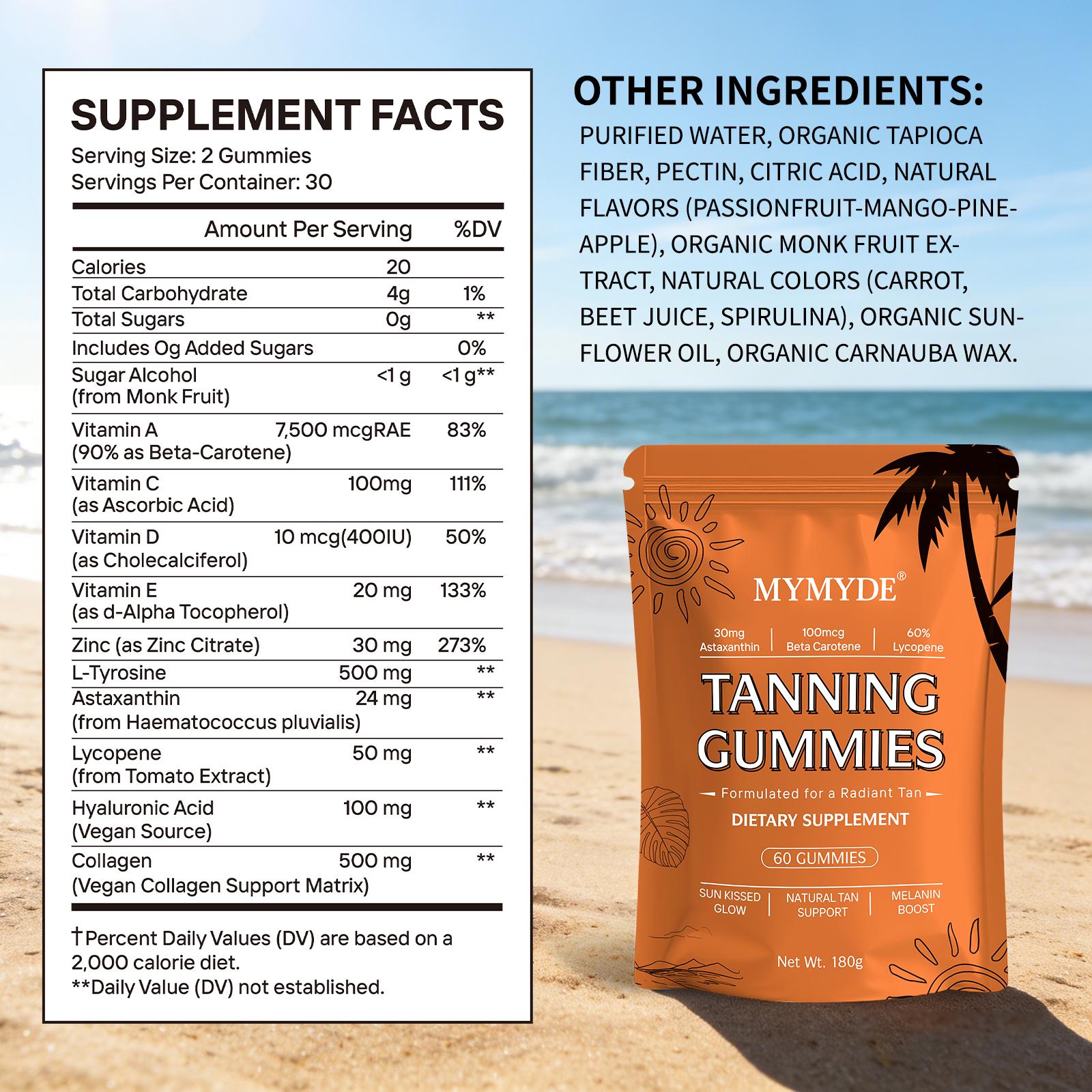 MYMYDE Tanning Gummies Dietary Supplement for Radiant Tan Natural Tan Support Melanin Boost 60 Gummies 180g - Vitamin, Fitness Fitness Vitamin Bathroom Edible Healthcare Optimum