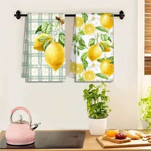 2pc Lemon Pattern Absorbent Tea Towel, Dish Towels, 17.9x25.9 Inch Perfect for Kitchen Dining, Decorative Dish Drying Cleaning Cloth with Single-Sided Print. Enhance Your Bathroom Kitchen Decor with a Stylish Citrus Design.