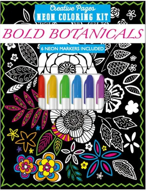 Creative Pages Neon Coloring Kit Bold Botanicals with 6 Neon Markers Included for Vibrant Botanical Art Enthusiasts