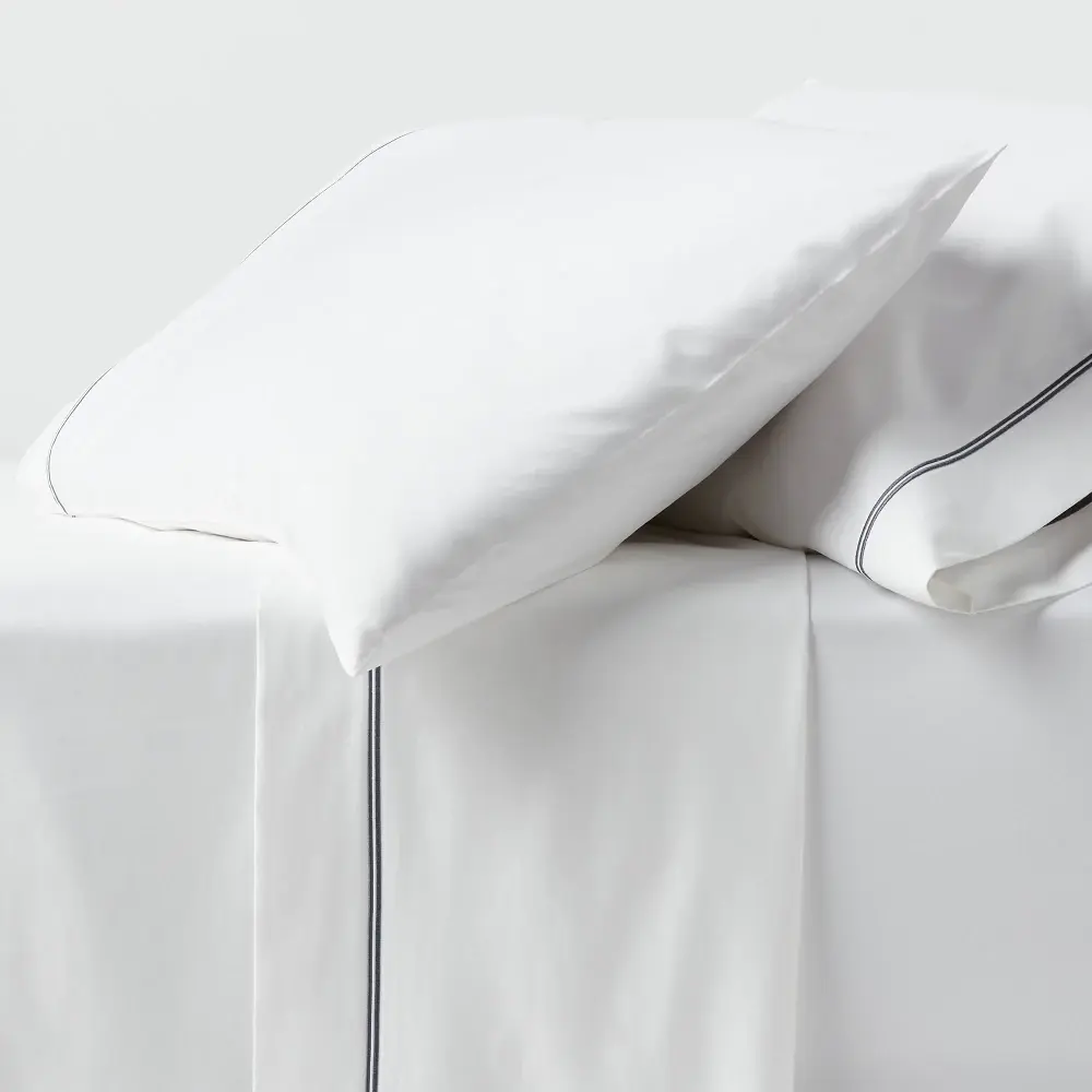 California King 800 Thread Count 4pc Hotel Collection Sheet Set White with Double Baratta Slate Blue Hem - Threshold