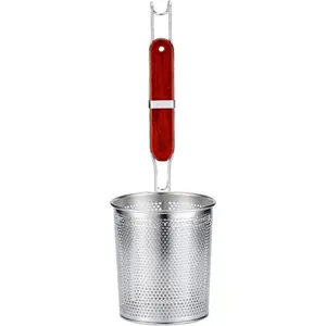 Fine Mesh Skimmer Strainer – Stainless Steel Pasta, Noodle & Dumpling Strainer with Wooden Handle for Cooking & Frying