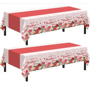 2 Pack Mothers Day Tablecloth,Mother's Day Party Decorations,54" x 108" Plastic Disposable Tablecloths for Rectangle,Plastic Table Covers for Mom Birthday Party Supplies Holiday Buffet Table