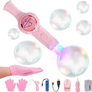 Elastic Handheld Fog Bubble Wand, Rechargeable Smoke Bubble Machine with Bright LED Lights & Vivid Sound Effects, Fun Interactive Bubble Toy for Kids, Adults, Birthday Parties, Camping, Outdoor Events & Daily Play