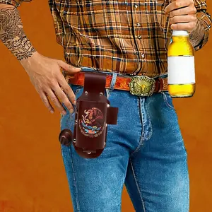 WIRILLCH Leather Drink Holster Belt – Hands-Free Beer Holder for Cinco de Mayo, World Cup 2026, BBQ, Game Day, Camping & Latin Festivals | Funny Gift for Husband or Boyfriend or Mum