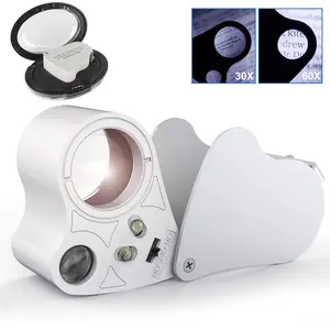 30x 60x Luminous Magnifying Glass, 1 Count Portable Magnifier with LED Light, Desk Magnifier for Jewelry, Rocks, Stamps, Coins, Watches, Antiques, Model Photos, Office Stationery Supplies