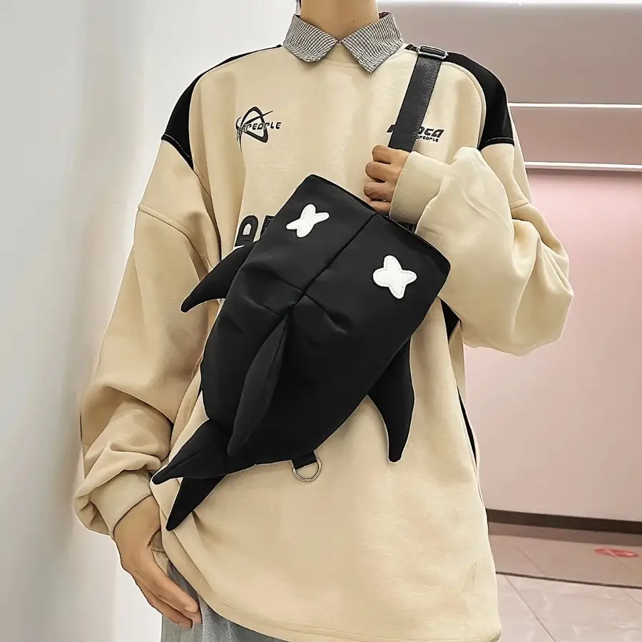 Shark-Themed PU Fabric Adjustable Backpack - Chic Convertible Unisex Bag for College Students, Casual Travel Use, Pu Leather