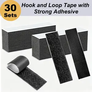 30 Sets Hook and Loop Strips with Adhesive, 1.2x3 Inch Double-Sided Tape Sticky Back Heavy Duty